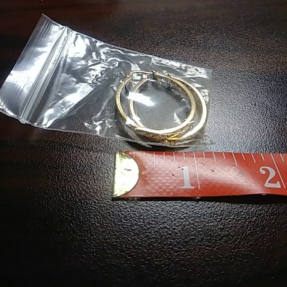 Gold Oval Shaped Double Sided Rhinestones Hoops - Picture 3 of 4